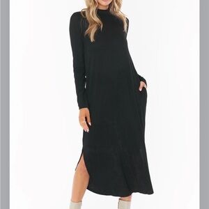 Show me your mumu black Sutton rub knit LS midi dress S